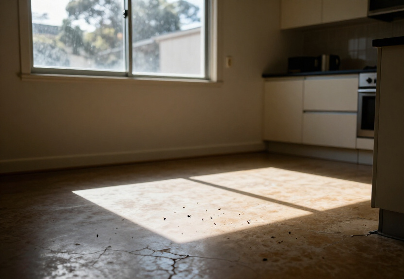 Cockroaches in an Erskineville apartment kitchen before treatment